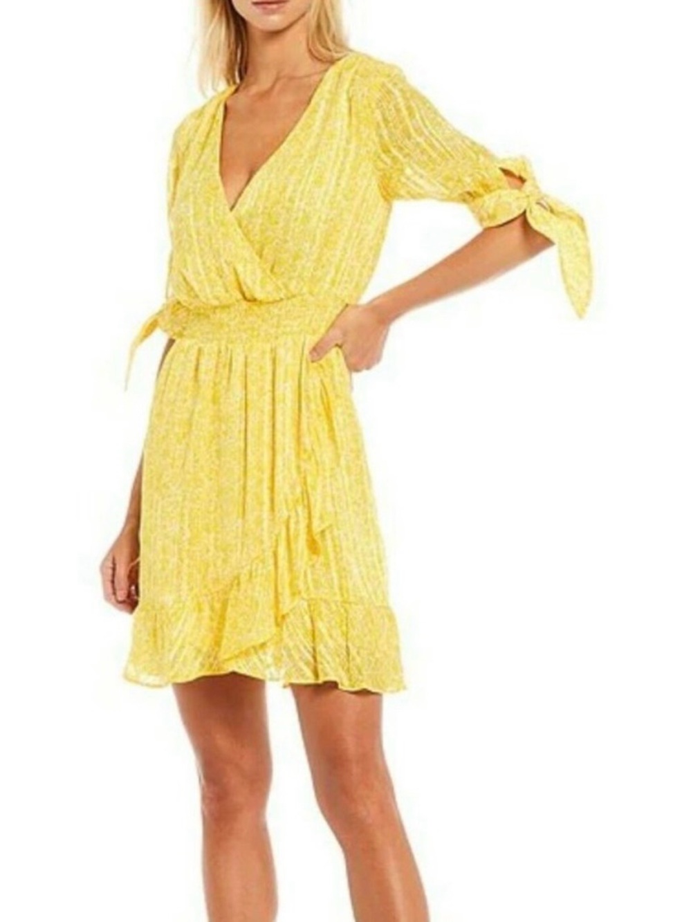 Michael Kors Sunlit Yellow Wrap Mini Dress